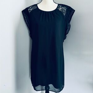 Charming Charlie Black Pullover Lace Flutter Sleeved Dress, Lined. Size Medium